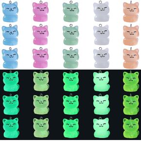 30Pcs Luminous Resin Cat Charms Glow in the Dark Mini Cat Figurines Cute Animal Charms for Bracelets Necklace Earrings Jewelry Making DIY Ornament Accessories