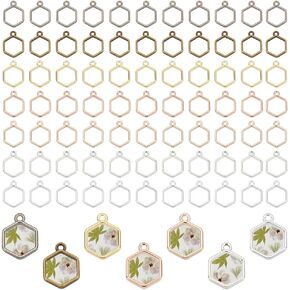 PH PandaHall 112pcs 7 Colors Hexagon Bezel Pendants 20x15mm Open Back Bezel Charms Hollow Frame Pendants Bezel Tray Pendants for DIY Resin Epoxy Resin Earring Bracelet Necklace Jewelry Making