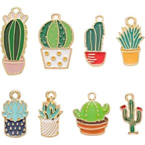 DanLingJewelry 50pcs 10 Styles Green Plant Enamel Charms Cute Cactus Charms Dangle Charms with Loop for DIY Bracelet Necklace Making