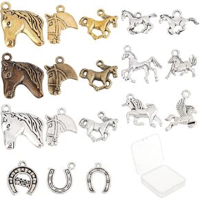 Sunnyclue 1 Box 72pcs 18 Styles Horse Charms Bulk Tibetan Alloy Horse Horseshoes Charm Charm intage Animal Pendants Horse Head Tharms for Jewelry Making Enring Depratings keychain Diy Supplies Compe Women Women