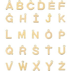 Cheriswelry 52Pcs 201 Stainless Steel Letter Charms 18K Gold Plated Alphabet Pendants Initial A~Z Dangle Charms Ornament 12x6mm for DIY Name Word Jewelry Making Supplies