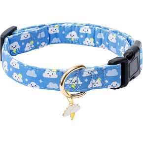 Cotton Dog Collar,Adjustable Cute Puppy Collar with Moon Patterned Design for Small Medium Large Dogs,Soft and Fancy Pet Collar with Safety Buckle for Girl Boy Dogs (Blue Whale, Medium)