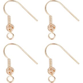 Beebeecraft 1 Box 150Pcs Earring Hooks 18K Gold Plated Hollow Beaded Fish Hooks Dangle Earring Findings for DIY Earring Making
