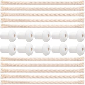 10 PCS 1/4" Cotton Oil Lamp Wicks with 10 PCS Holders 0.5FT Braided Round Candle Burner Wick Replacement for Tiki Torches Alcohol Lampberger Kerosene Lamp