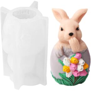 3D Easter Bunny Eggshell Candle Molds,Rabbit Silicone Aromatherapy Molds,Novelty Animal Design Fondant Mold for Candle Making and Baking Making Soap Wax Cake Mousse Ice Cream (Folded Ears)