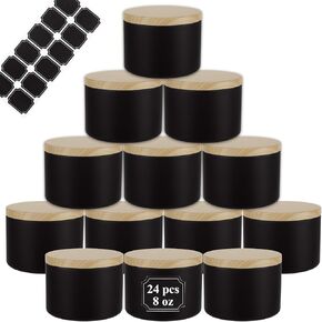 CYEAH 24 Pcs Matte Black Candle Jars with Bamboo Lids, 7 OZ Candle Tins for Making Candles, Empty Candle Containers, Candle Jars for Candle Making, Storage, and Gift