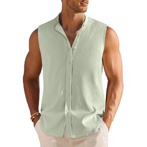 COOFANDY Men's Summer Beach Tank Tops Sleeveless Button Up Shirt Casual Textured Tank Shirts