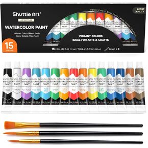 Shuttle Art Watercolor Paint Set, 36 Colors Watercolor Paint in Tubes (12ml Each) with 3 Brushes, Rich Pigment, Easy to Blend, Perfect for Kids, Artists, Beginners, Students