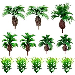 Cayway 12 PCS Model Trees Coconut Palm and Miniature Grass Model, Model Trees for Model Train Railway Architecture Diorama DIY Scenery Landscape, Cake Decoration