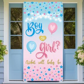 Boy or Girl Door Banner Gender Reveal Party Decoration Door Sign Baby Shower Door Cover Porch Banner Pink or Blue What Will Baby Be Gender Reveal Party Supplies