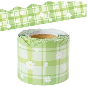 BeYumi Spring Floral Border Trim - 65ft Spring Floral Scalloped Rolled Border Trim Daisy Flower Green Bulletin Board Set Back to School Classroom Office Chalkboard Decor Springtime Party Decoration