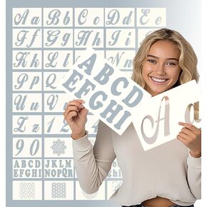 124 Alphabet Numbers & Mandala Stencils Small & Large 2 & 4 Inches Upper Lowercase Arts Crafts Letters Stencil Reusable Template for Calligraphy DIY Painting Wood Wall Fabric Rock Bullet Journal Kit