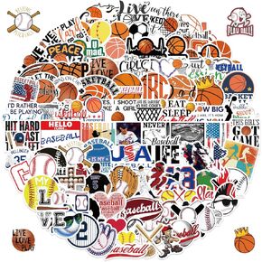 100Pcs Sport Stickers for Adult, Cool Basketball&Beseball Waterproof Vinyl Decal for Teen Kids Water Bottle, Laptop, Luggage, Phone, Skateboard, Helmet