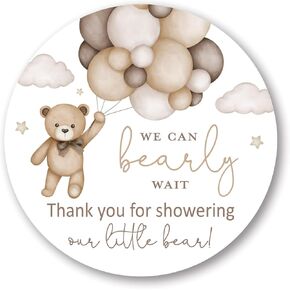2" Round Boho Bear Balloons Baby Shower Thank You Favor Stickers - Set of 40 (Gender Neutral)