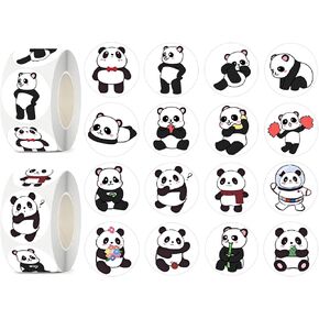 600 Pcs Panda Stickers for Kids- 1.5 Inch Round Stickers Roll 16 Tyles Cute Panda Kindergarten Stickers Teacher Stickers for Kids Birthday Party School Reward Giveaways