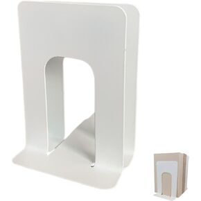 4 Pieces White Bookends for Shelves, Heavy Duty Metal Bookends Supports Heavy Books, Decorative White Stops for Home or Office Decoration - 2 Pairs.