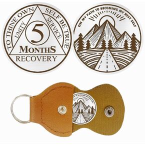 5 Month Sobriety Coin Gifts | to Thine Own Self Be True AA Coins - HA AA Chip Medallion with Leather Keychain | Narcotics Alcoholics Anonymous Gifts for Anniversary Month for Men & Women in Recovery in Kuwait