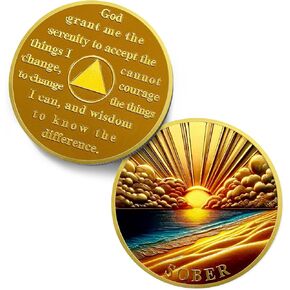 Original Hiking Sobriety Coin - One Day at A Time NA AA Coins - Sunrise Prayer NA AA Chips and Medallions - All Year Living Clean Narcotics Alcoholics Anonymous Gifts for Men Women