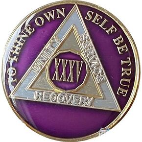 Ranger Industries 35 Year AA Medallion Metallic Purple Tri-Plate Sobriety Chip XXXV