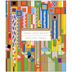 Galison Frank Lloyd Wright Saguaro Forms and Cactus Flowers Gold Foil Puzzle, 1,000 Pieces, 20"x27" – Fun, Relaxing and Challenging – Gold Foil Added to Image Brings New Flavor to Iconic Piece of Art