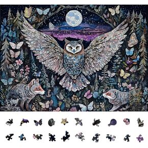 Owl Puzzles for Adults 1000 Pieces, Glow in The Dark Puzzle, Difficult Challenging Unique Puzzle for Adults,6 Colors on Back Jigsaw Puzzles, Puzzle Size 26.6x19.2