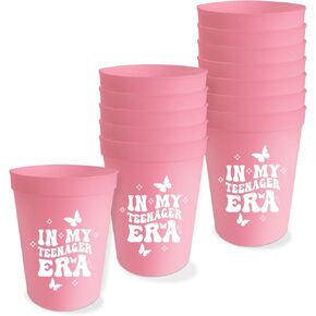 In My Teenager Era Cups 13th Birthday Party Decorations For Girls 16oz Cheers to 13 Years Birthday Party Plastic Cups In My Official Teenager Era 13th Birthday Decor Sign Pink 12 PCS