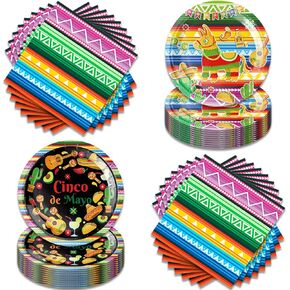 40pcs Mexican Fiesta Halloween Party Supplies - Plates and Napkins - Multicolor - Paper - Round - Mexican Theme - Party Decor Pack in Kuwait
