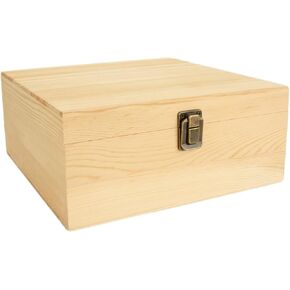 Acrux7 صندوق خشبي غير مكتمل ، 9.1 "× 9.1" × 3.9 "صندوق خشبي كبير ، صندوق خشبي مع غطاء مفصلي ، صندوق خشبي للهوايات الفنية المصنوعة من الحرف اليدوية والتخزين المنزلي