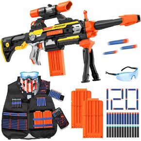 Toy Guns Automatic Machine Gun with Tactical Vest Kit -Toy Sniper Gun Rifle with Bipod - Drum Magazine Clips and 120 Darts -Toys Foam Guns for Boys 8-12 Kids Adults Gifts for Birthday Christmas