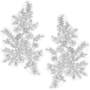 GORGECRAFT 3D Sequin Beads Embroidered Lace Applique Flowers Leaves Sew on Trim Patches Glitter Bead Floral Collar Fabric Craft Decoration Patch for Sewing Wedding Clothes Dress Pants Jeans Bag White