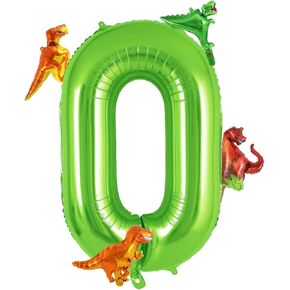 Dinosaur Green Number 4 Balloon, 40 Inch Big Large Foil Helium Green Number Balloon with 4 Pcs Mini Dinosuar, Dinosuar Mylar Balloons Set for 4 Year Old Birthday Party Decorations Supplies