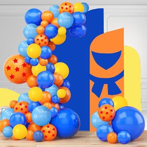 Dragon Balloons Dragon Z Party Supplies - 139 PCS 7 Stars Balls Ballon Garland Garland Arch Kit ، Dragon Z Ball Latex Balloon Arch for Video Cartoon Ball Birthday Decorations (Blue)
