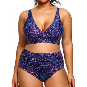 Yonique Womens Plus Size Bikini High Waisted Swimsuits Two Piece Bathing Suits Tummy Control Swimwear