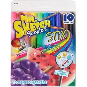 Mr. Sketch 1905313 Scented Stix Watercolor Markers, Fine Point, 10/Set
