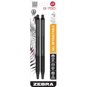 Zebra Pen G-750 Retractable Gel Pen, Black Brass Barrel, Medium Point, 0.7mm, Black Ink, 2-Pack (49812)