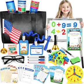 Pretend Play School Set for Kids Girls 4-12, Kids Teacher Play Sets for Girls, Teacher Supplies Toys with Teacher Bag, Whiteboard, Educational Posters, Magnetic Numbers and More, Ideal Gift