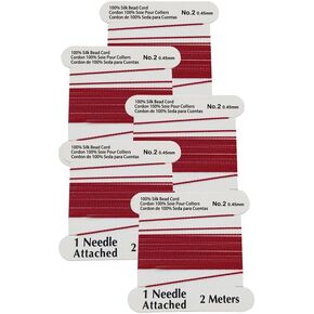 LeGold 5 Pieces Silk Beading Cord Thread and Needle Size 2 Garnet Red Color