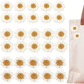 30 Pack White Daisy Flower Embroidery Patches, Flower Iron on Patches for Clothes Daisy, Flower Patch Flowers Sew on Patches Embroidery Patches for DIY Bags Hats Jeans Jackets Clothing Accessories