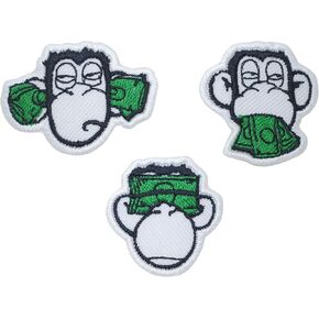 3PCS Money Monkey Close Eyes Mouth Ears Iron On Patches for Clothing Embroidered Applique Patch Badge Sew On Emblem DIY Craft