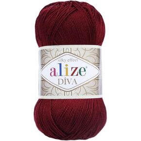Alize Diva Silk Effect 100% Microfiber Acrylic Yarn 1 Ball skeins 100gr 383yds Color (57 - Bordeaux)