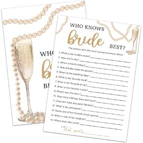 Bridal Games for Showers Bridal Shower Games 30 Guests Who Knows The Bride Best Bridal Shower Game, Bridal Shower for Engagement Wedding Party, Wedding Shower Games, (Gold Champagne) -014
