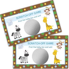 Haizct 50 Pack Animal Theme Scratch Off Game, Elephant Giraffe Lion Monkey Scratch Card for Birthday Party Lottery Game Group Games, Baby Shower Activity and Idea, Lion Birthday Game Card