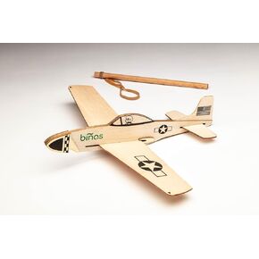BINOS North American P-51 Mustang Historical Balsa Wood Airplane Glider (14" Wingspan): Historical Flying Model Plane