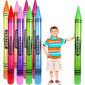 8 Pcs Jumbo Inflatable Crayons Large Neon Blow up Pencil Balloons for Classroom Playground Indoor Outdoor Birthday School Theme Party Decorations