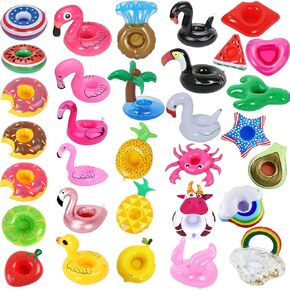 LanMa 32 Pack Inflatable Drink Holders, Drink Floats Inflatable Pool Cup Holder Coasters for Pool Party