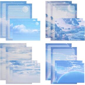 40 Lined Writing Stationery Paper with 20 Envelopes, Colorful Sky Designs for Writing Letter, Notes, Invitations, 4 Different Style (9.4 x 6.6")