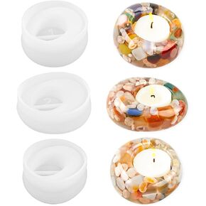 Tealight Candle Holder Resin Molds Silicone 3Pcs Candlestick Concrete Molds Planter Mini Succulent Flowerpot Mould Epoxy Resin Jewelry Storage Container DIY Crafts Home Decoration