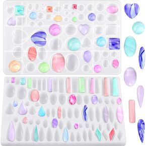 Teenyyou 2 Pcs Resin Jewelry Molds Stud Earrings Gem Silicone Mold, Rectangle Teardrop Dangle Square Heart Round Shapes Mould for Pendant Earrings Making Casting DIY Craft