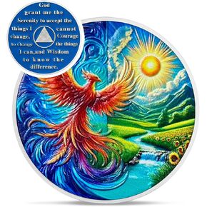 Colorful Sunlight Phoenix Na Medallions - Reborn from Fire Sobriety Coin - Recovery Addiction NA AA Chips and Medallions - Celebrate Living Clean Affirmation Narcotics Anonymous Gifts for Men Women
