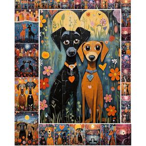 Decoupage Paper Pack (35 Sheets 6 "x8") كلاب رائعة في الحب في المدن الكبيرة والقرى اللطيفة Flonz Vintage Illustration بطاقات لتفكيك الحرف والحرفية والسردة